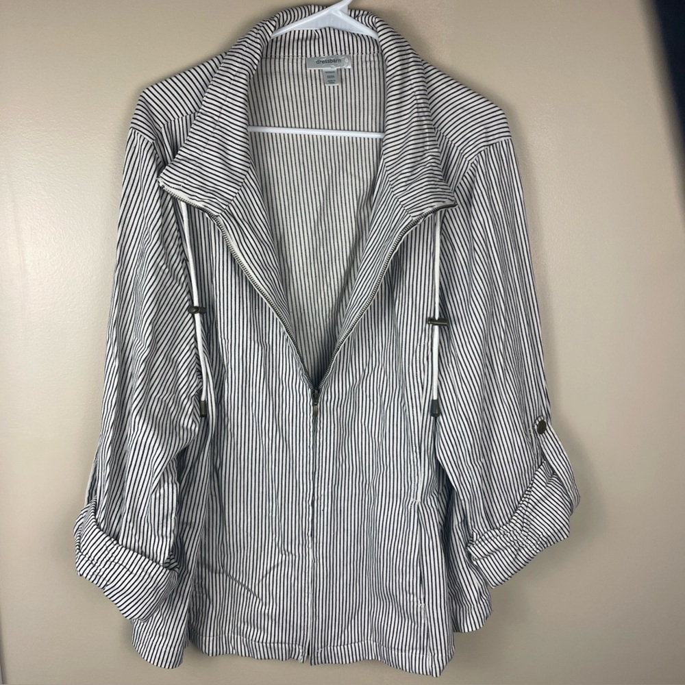 Dressbarn Women's Navy White Striped Zip Up Jacket with Pockets Plus 22/24